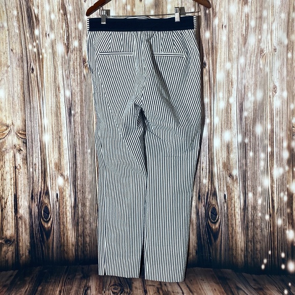 NWT ZARA Navy White Striped Trouser Pants Seersucker MidRise Stretch Women's M - Picture 4 of 14